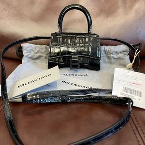NWT Balenciaga hourglass mini Top Handle handBag tote Crocodile calfskin leather